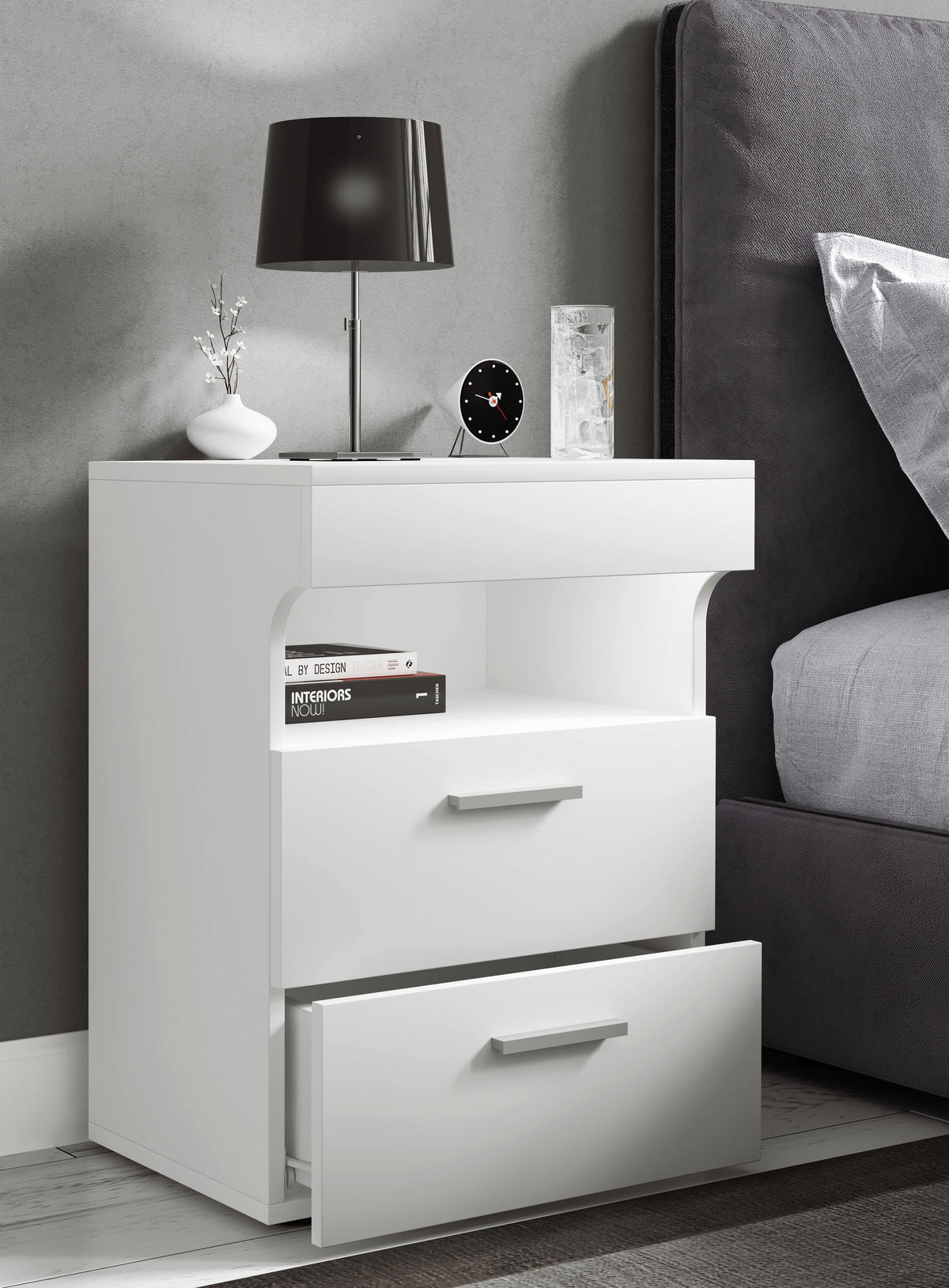 NACHTSCHRANK 45/61/39 cm  - Silberfarben/Schwarz, MODERN, Holzwerkstoff/Kunststoff (45/61/39cm) - MID.YOU