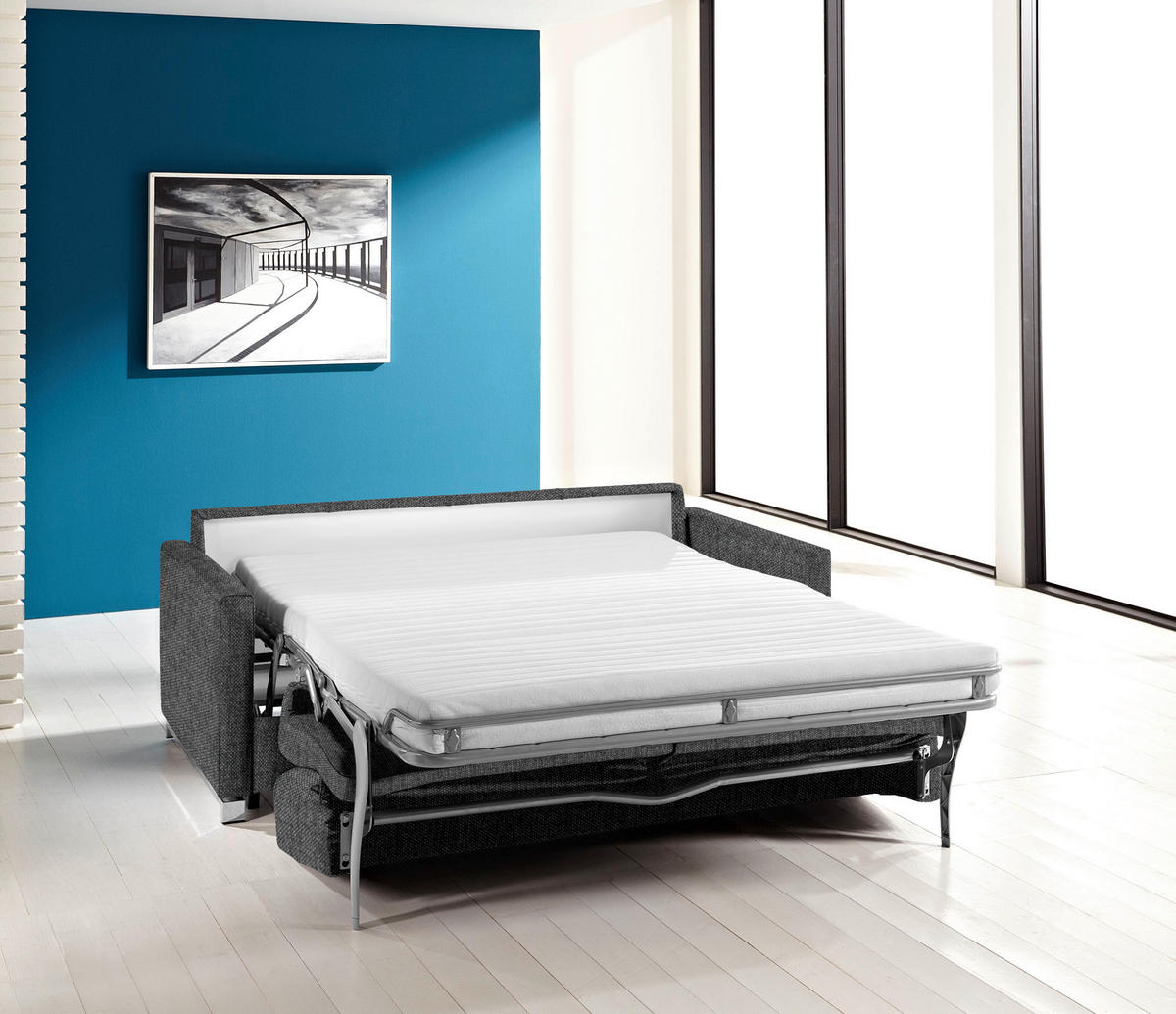 SCHLAFSOFA in Textil Graubraun  - Chromfarben/Graubraun, Design, Textil/Metall (185/84/100cm) - Bali