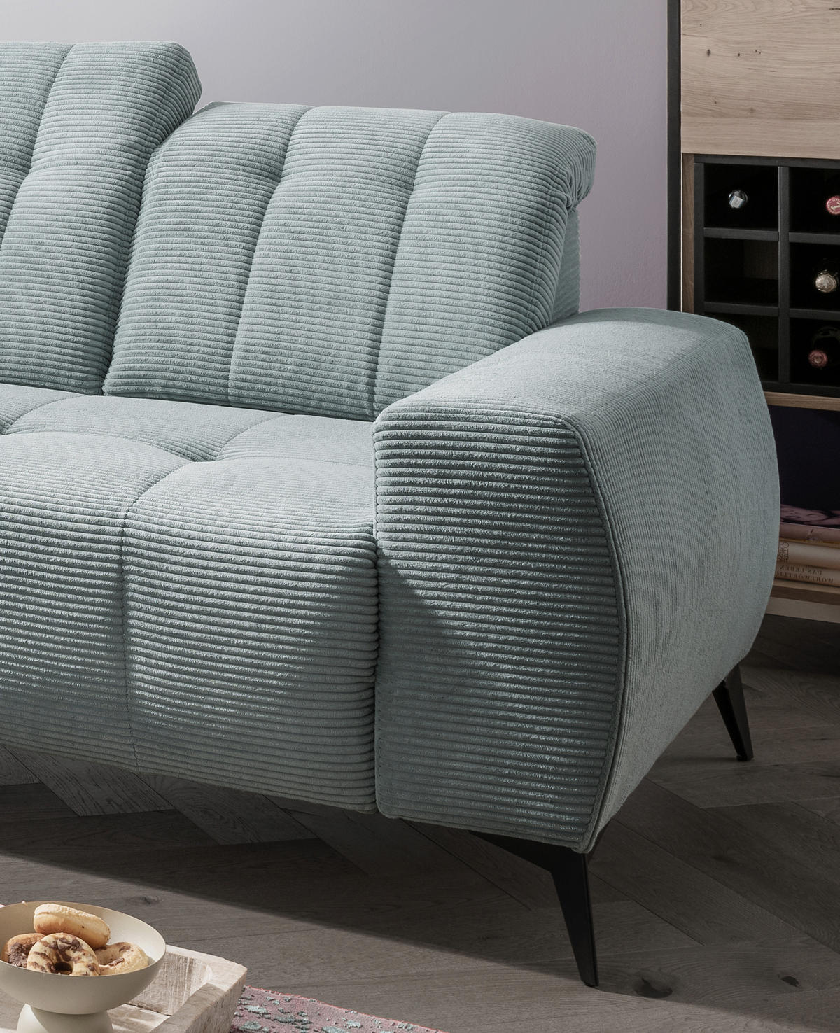 ECKSOFA in Cord Hellblau  - Schwarz/Hellblau, Modern, Textil/Metall (200/261cm) - Livetastic