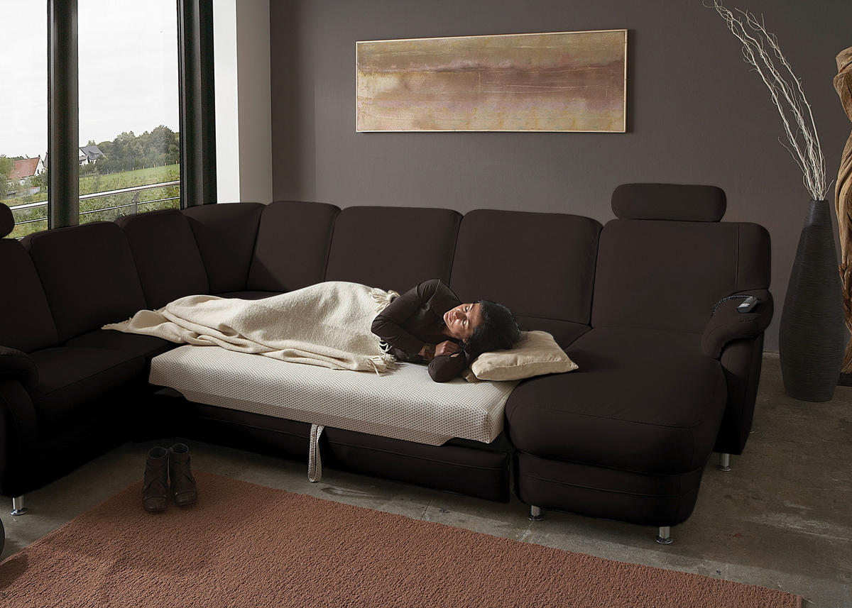 WOHNLANDSCHAFT Echtleder Schwarzbraun  - Schwarzbraun/Alufarben, Konventionell, Leder/Metall (239/329/165cm) - Beldomo Premium
