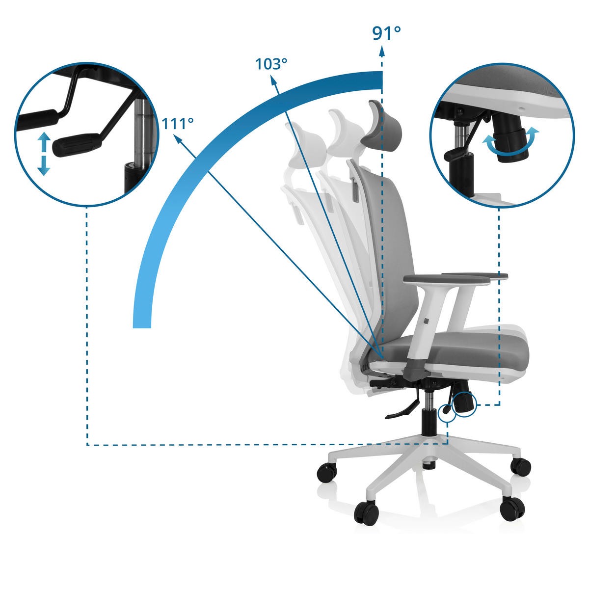 OTOČNÁ ŽIDLE, síťovina, plochá tkanina, šedá, bílá - šedá/bílá, Basics, textil/plast (70/117/62cm) - MID.YOU