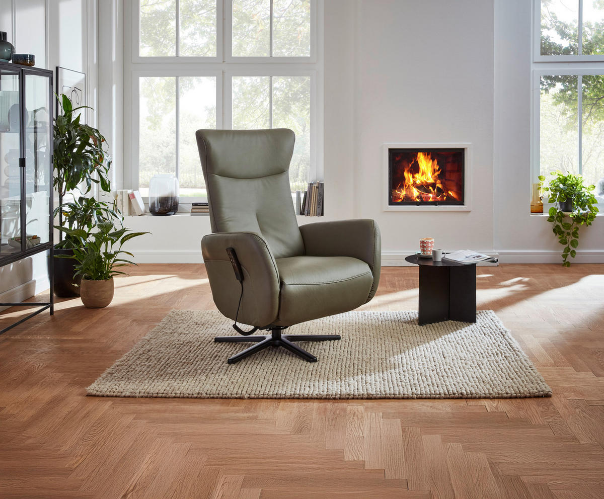 RELAXSESSEL in Leder Grau, Grün  - Schwarz/Grau, Design, Leder/Metall (76/114/83cm) - Beldomo Speed