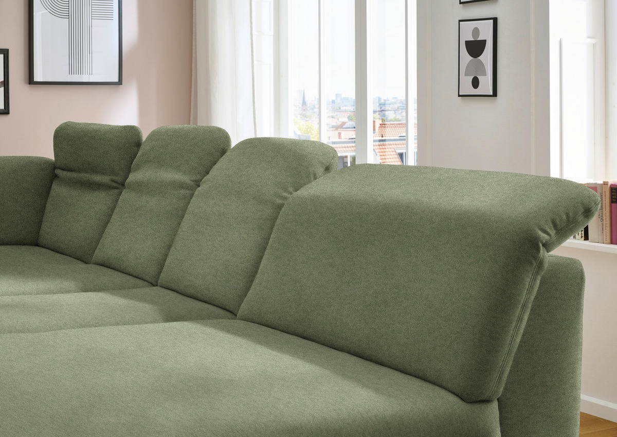 WOHNLANDSCHAFT Chenille Olivgrün  - Schwarz/Olivgrün, Design, Textil/Metall (255/369/198cm) - Beldomo Style