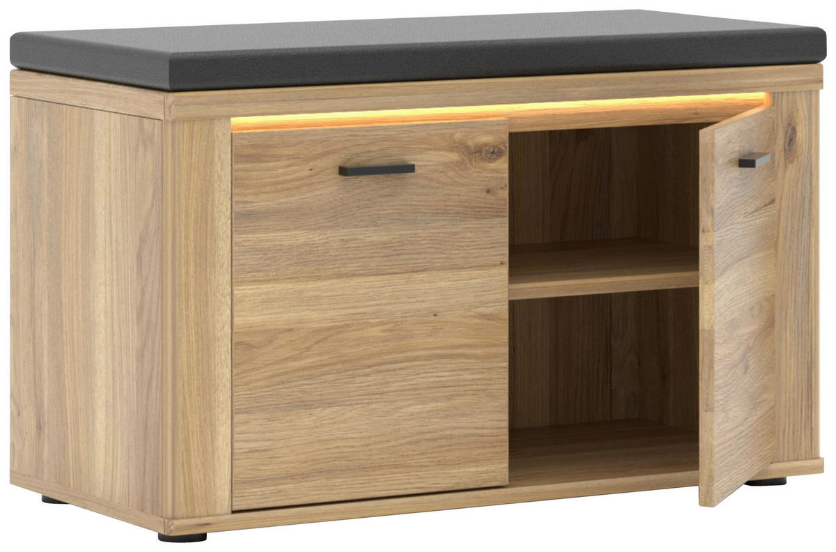GARDEROBENBANK 80/50/38 cm  - Eichefarben/Schwarz, Konventionell, Holzwerkstoff/Textil (80/50/38cm) - Xora
