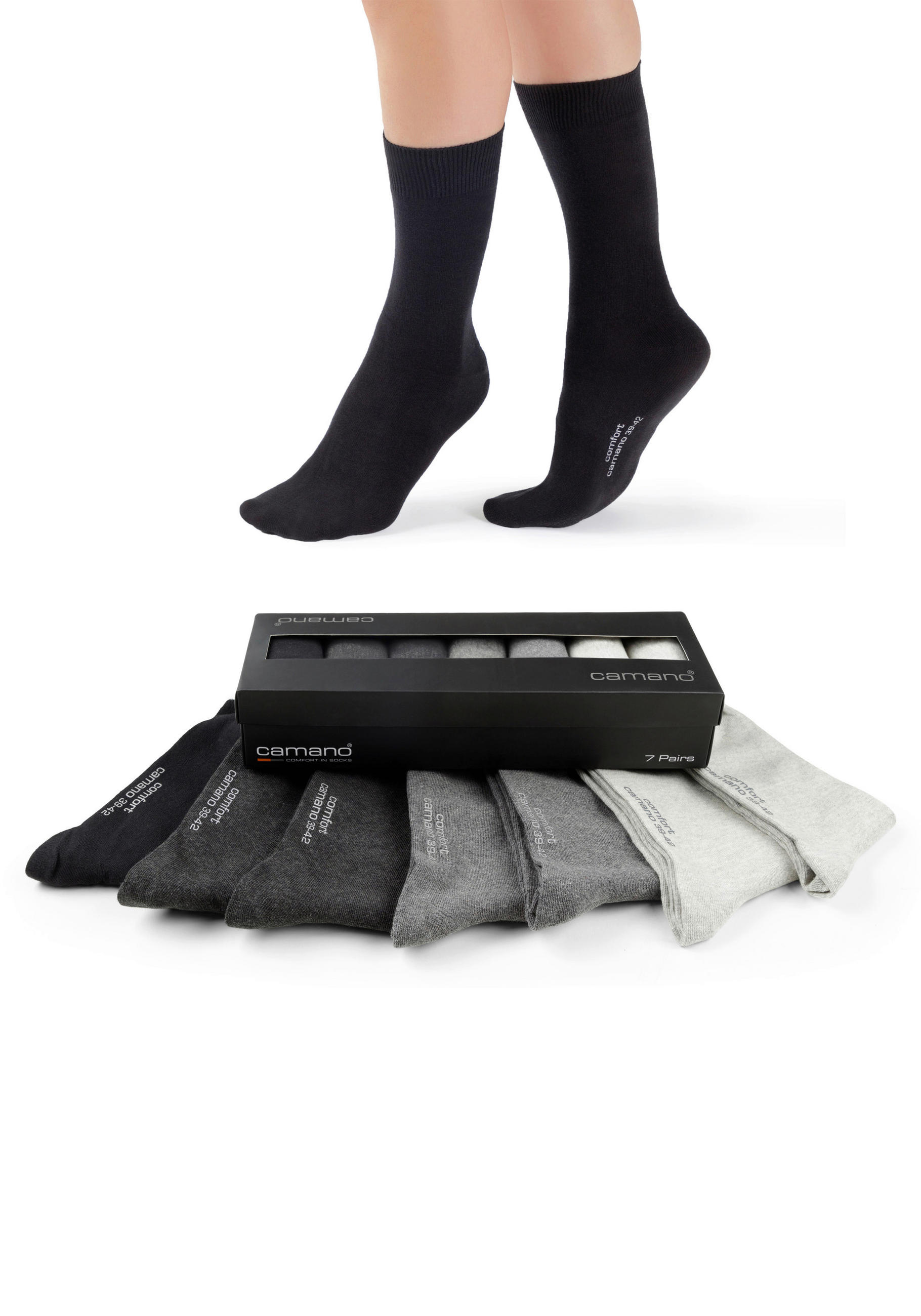 SOCKEN CAMANO COMFORT 14 Stück Grau, Schwarz, Dunkelgrau  - Dunkelgrau/Schwarz, Basics, Textil (35/38null)