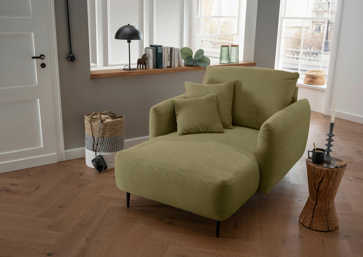 XXL-SESSEL in Cord Olivgrün  - Schwarz/Olivgrün, Design, Textil/Metall (112/95/158cm) - Livetastic