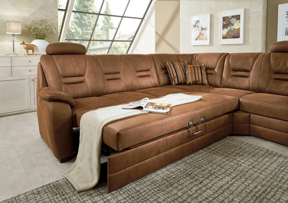 ECKSOFA in Lederlook Weinrot  - Beige/Weinrot, Konventionell, Holz/Textil (286/234cm) - Beldomo Comfort