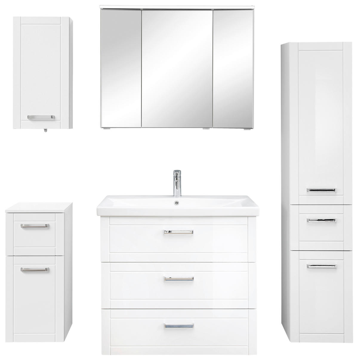 BADEZIMMER 6-teilig  in 160 cm  - Chromfarben/Weiß Hochglanz, MODERN, Glas/Keramik (160cm) - Sadena