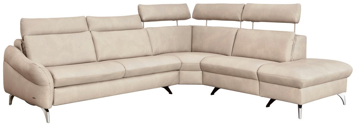 ECKSOFA in Echtleder Creme  - Edelstahlfarben/Creme, Konventionell, Leder/Metall (292/243cm) - Himolla Komfortklass