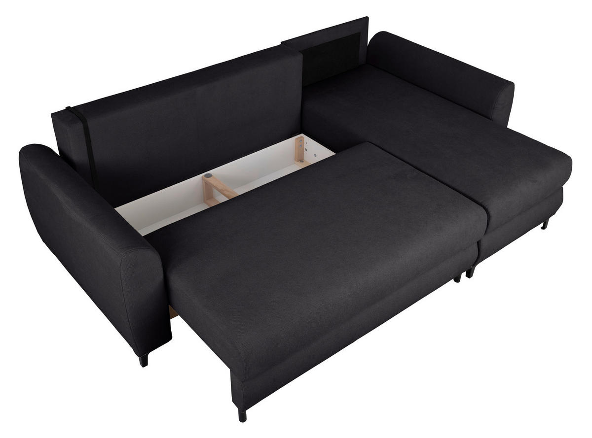 ECKSOFA Moli Schwarz Mikrofaser  - Schwarz, Design, Textil/Metall (236/148cm) - MID.YOU
