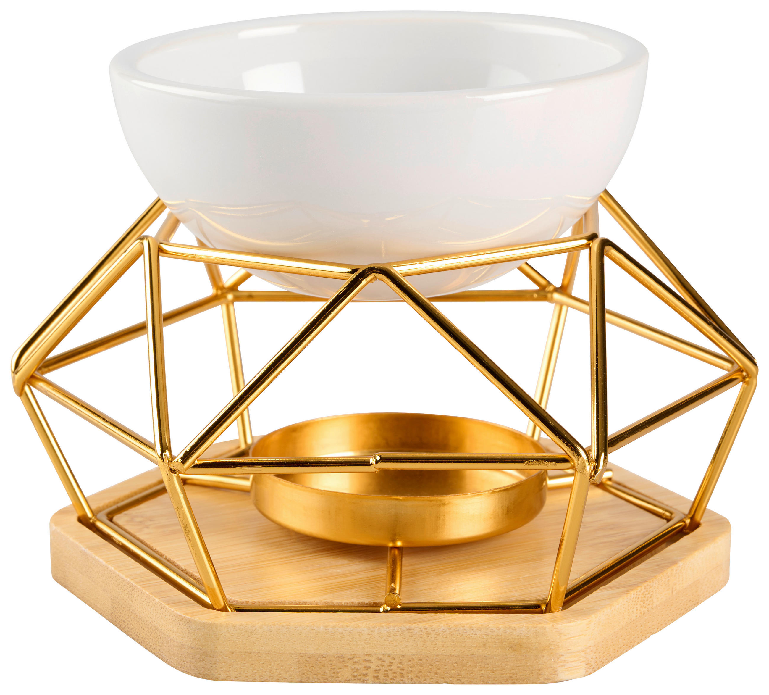 DUFTLAMPE  - Eiche Bianco/Goldfarben, Basics, Holz/Keramik (13,5/11,5/9,3cm)