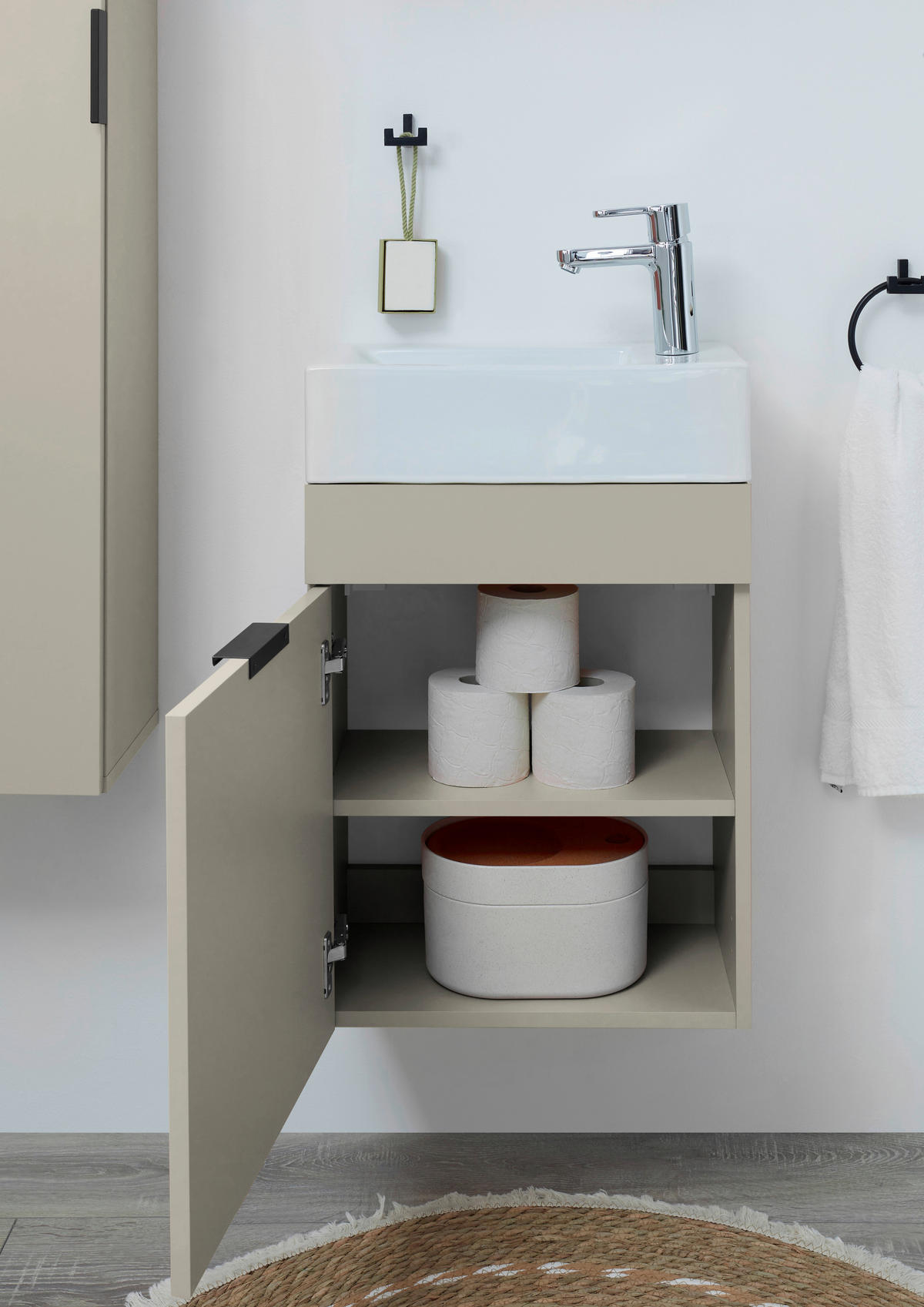 TVÄTTSTÄLL MED KOMMOD 45 cm  - vit/svart, Klassisk, metall/trämaterial (45cm) - home24