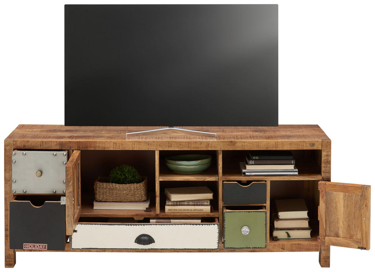 NÍZKÁ KOMODA, mangové dřevo, vícebarevná, 140/55/40 cm - bílá/černá, Lifestyle, kov/dřevo (140/55/40cm) - Landscape