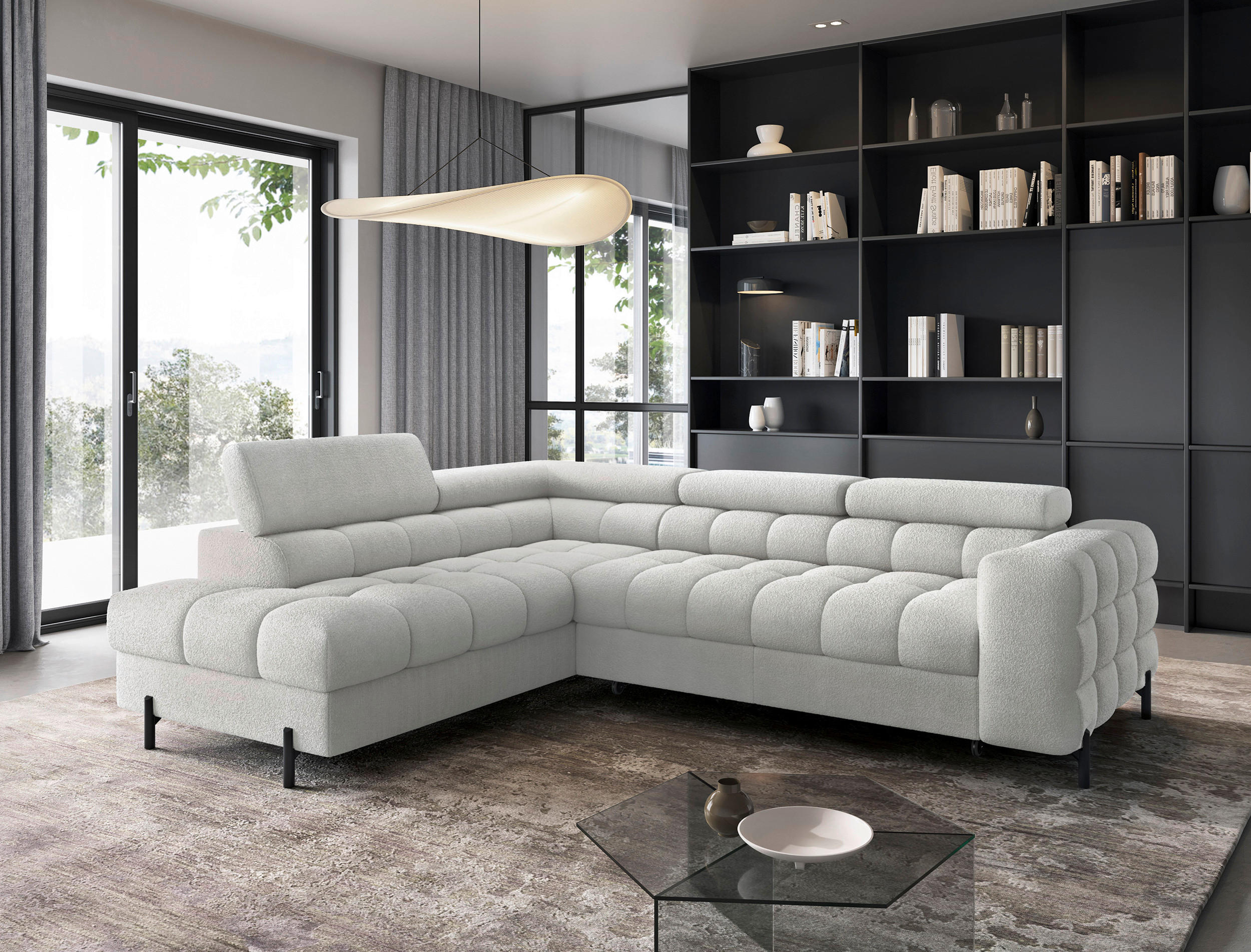 ECKSOFA FERUCCE in Teddystoff Grau  200/276 cm  - Schwarz/Grau, Design, Textil/Metall (200/276cm) - MID.YOU