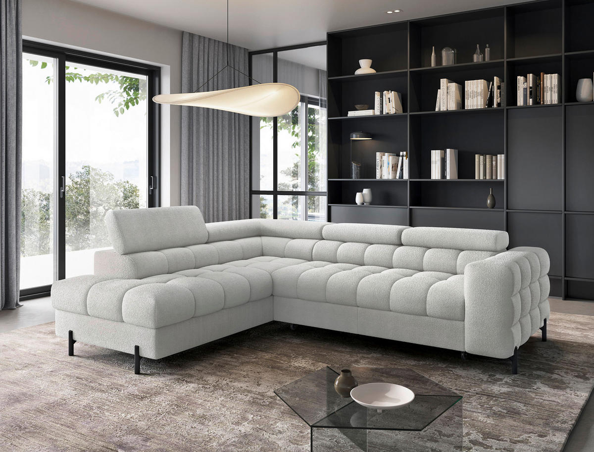 ECKSOFA FERUCCE in Teddystoff Grau  200/276 cm  - Schwarz/Grau, Design, Textil/Metall (200/276cm) - MID.YOU