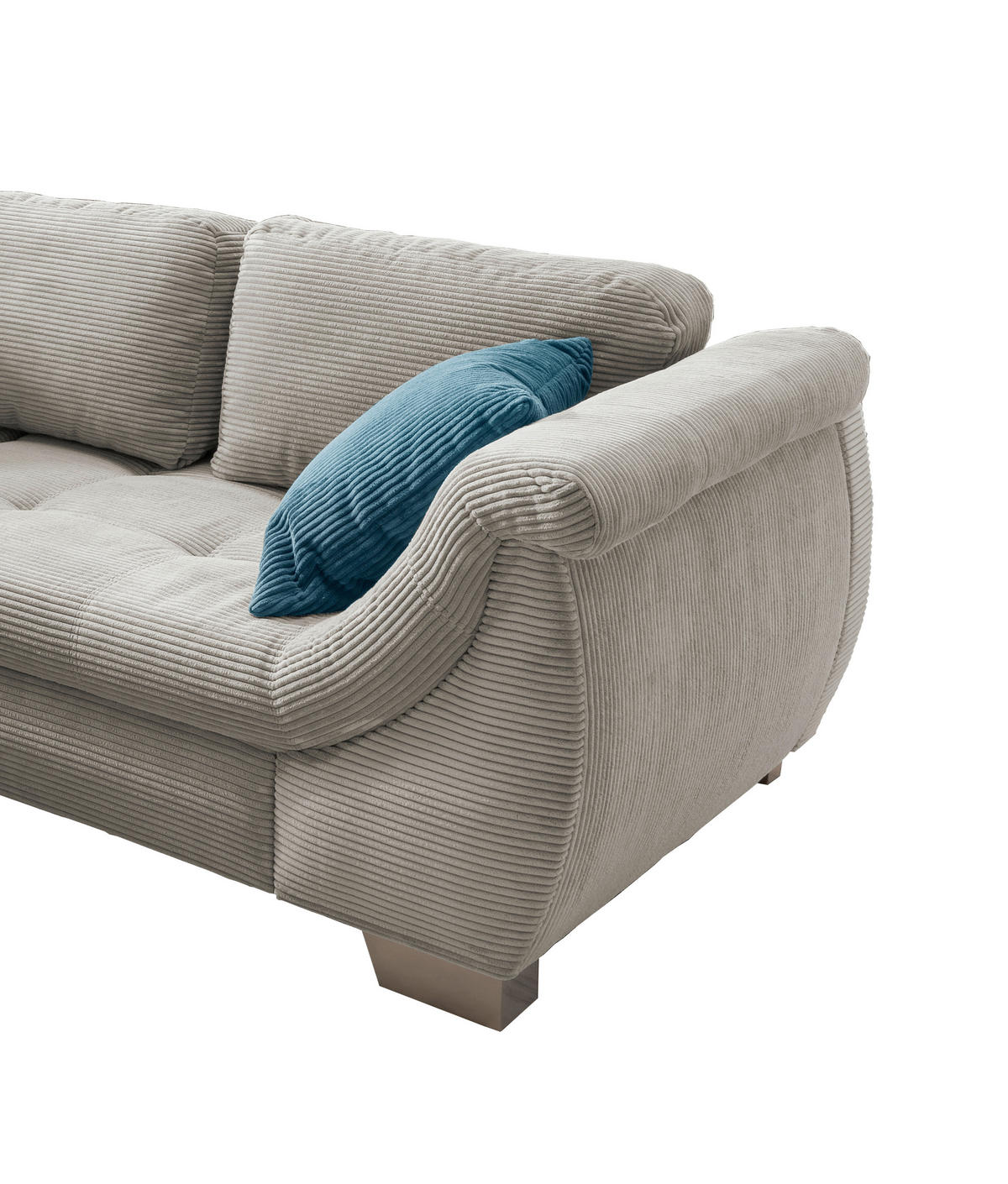 ECKSOFA in Cord Silberfarben  - Silberfarben/Petrol, Design, Holz/Textil (190/250cm) - MID.YOU