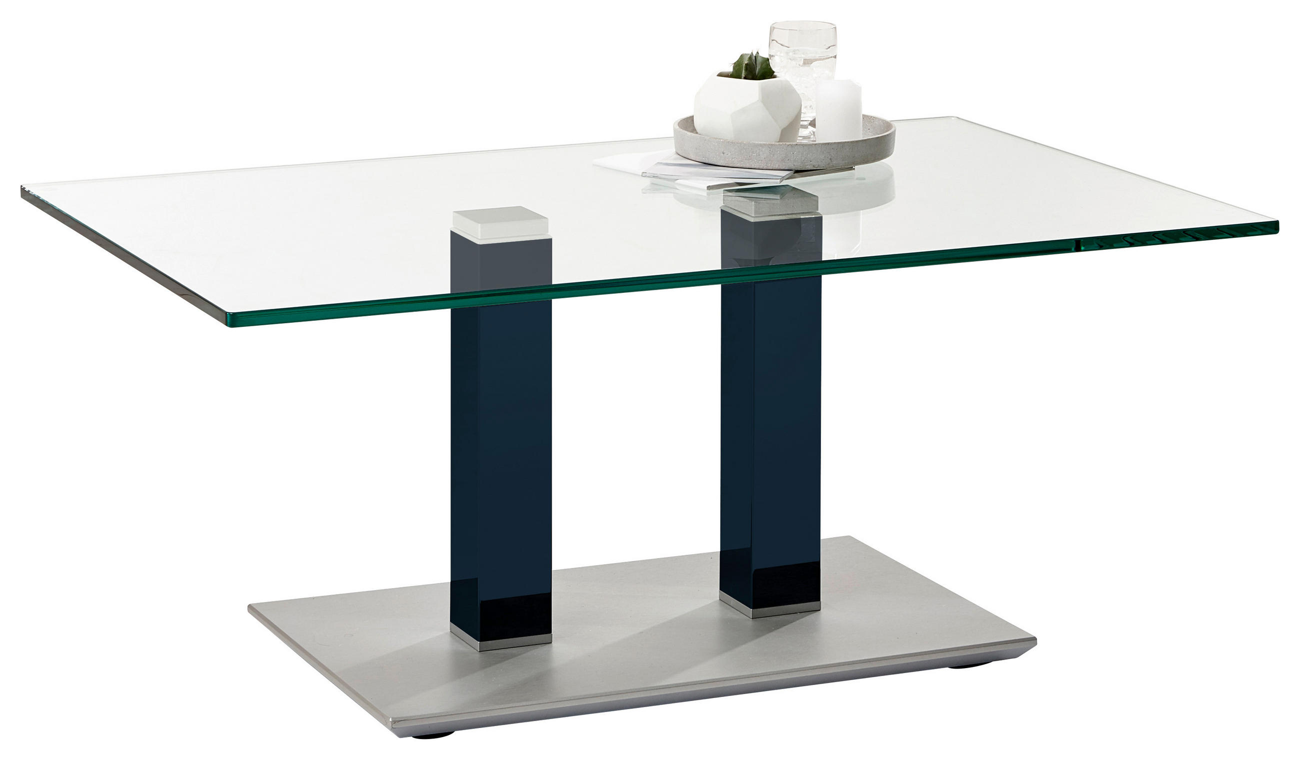 COUCHTISCH Klarglas 110/70/46-65 cm rechteckig Blau, Edelstahlfarben  - Blau/Edelstahlfarben, Design, Glas/Kunststoff (110/70/46-65cm)