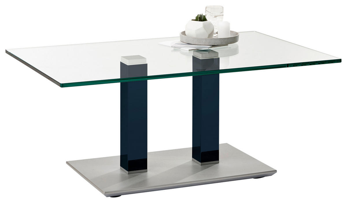 COUCHTISCH Klarglas 110/70/46-65 cm rechteckig Blau, Edelstahlfarben  - Blau/Edelstahlfarben, Design, Glas/Kunststoff (110/70/46-65cm)