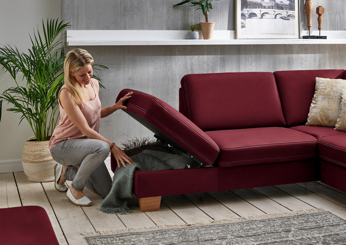 ECKSOFA  in Echtleder Bordeaux  235/274 cm  - Eichefarben/Bordeaux, KONVENTIONELL, Leder/Holzwerkstoff (235/274cm) - Beldomo Premium