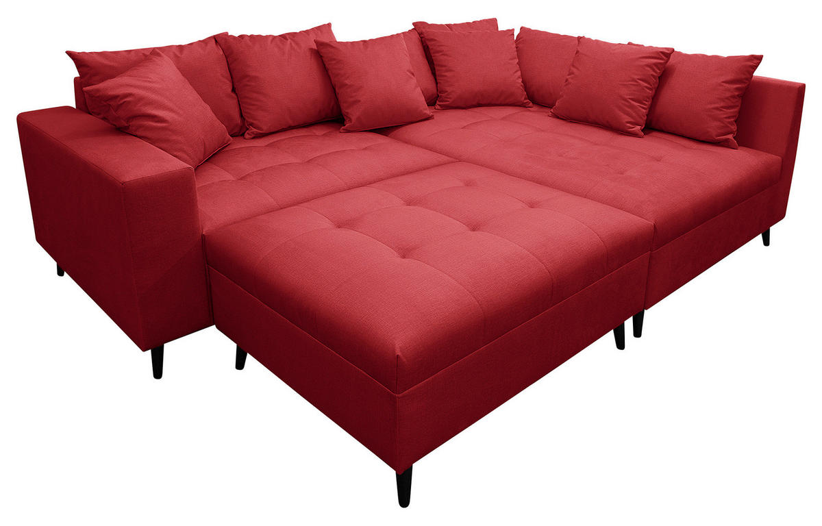 Ecksofa inkl. Hocker in Mikrofaser Rot  - Rot/Schwarz, Design, Holz/Textil (247/174cm) - MID.YOU