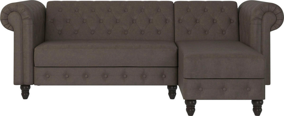 ECKSOFA FIRENZE in Mikrofaser Dunkelbraun  - Dunkelbraun/Schwarz, Basics, Holz/Textil (241/154cm) - Livetastic