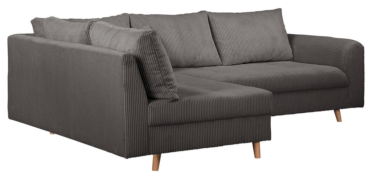 ECKSOFA inkl. Hocker Ariella Dunkelgrau Cord  - Dunkelgrau/Naturfarben, Design, Holz/Textil (161/231cm) - Livetastic