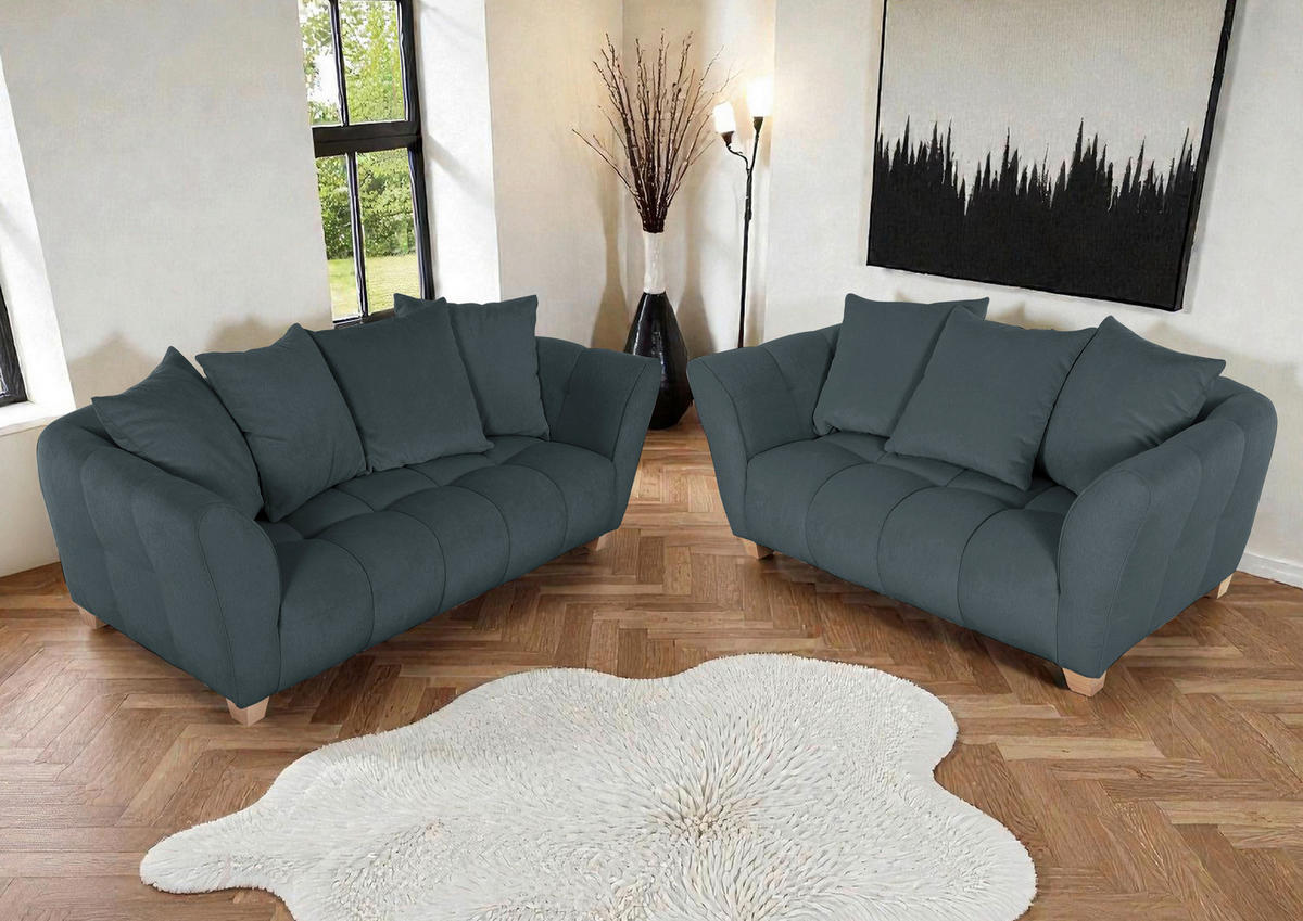 3-SITZER-SOFA Chenille Dunkelgrau  - Dunkelgrau/Buchefarben, KONVENTIONELL, Holz/Textil (212/72/95cm) - Milino
