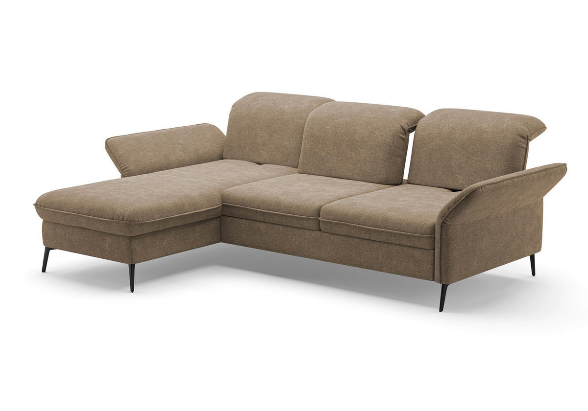 ECKSOFA in Flachgewebe Hellbraun  - Hellbraun/Schwarz, Konventionell, Textil/Metall (198/264cm) - Sit & More