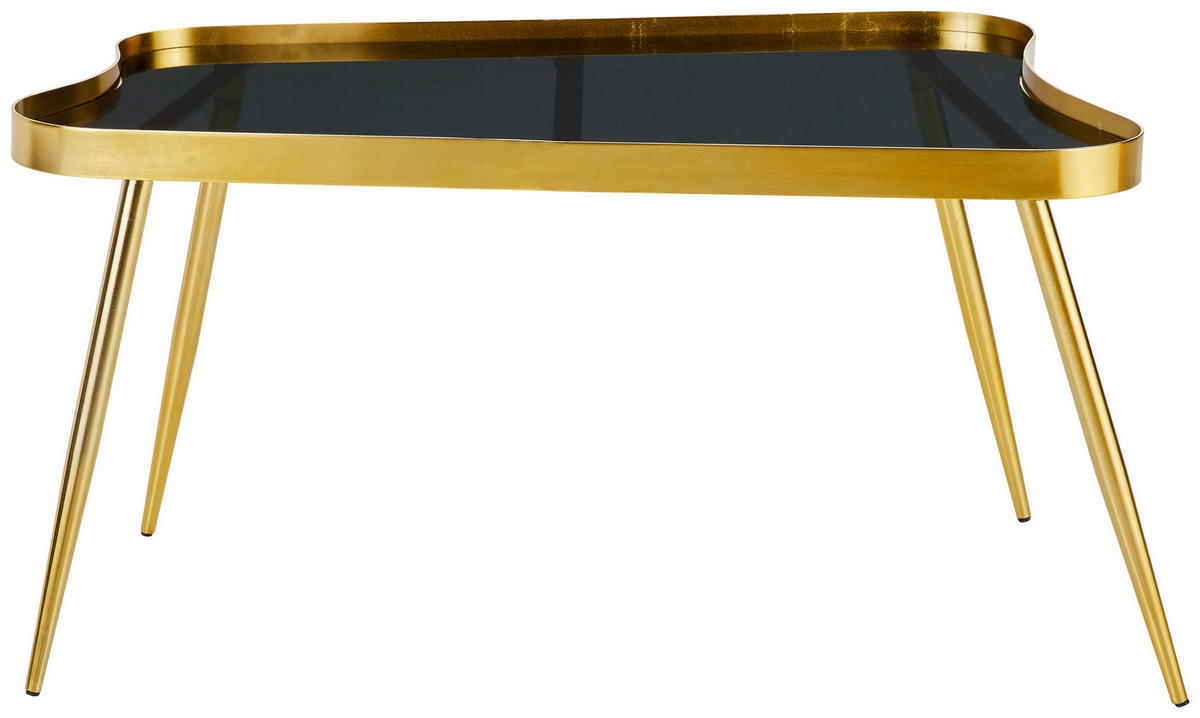 COUCHTISCH 90/50/48 cm formgebogen Messingfarben  - Messingfarben, KONVENTIONELL, Glas/Metall (90/50/48cm) - Livetastic