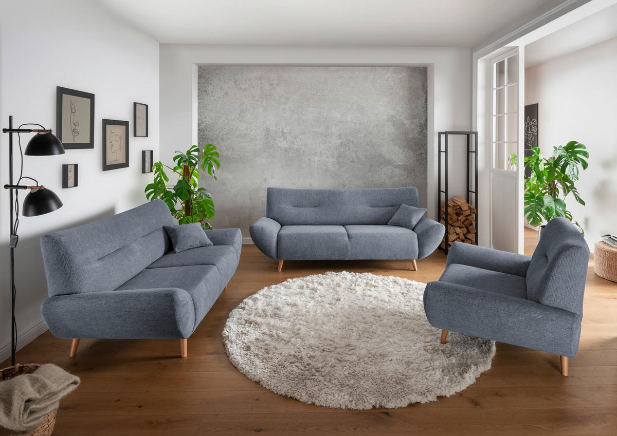 3-SITZER-SOFA in Chenille Hellblau  - Wildeiche/Hellblau, Modern, Holz/Textil (205/81/90cm) - MID.YOU