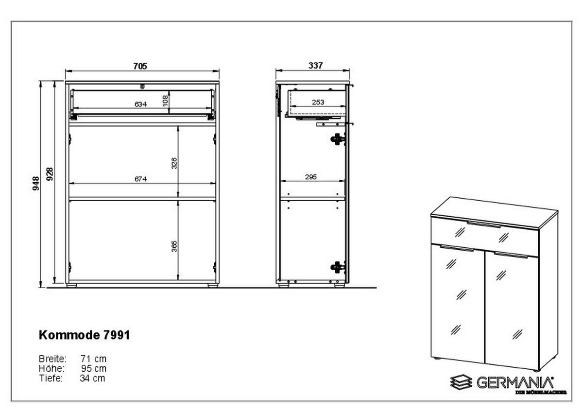 MIDISCHRANK 71/95/34 cm  - Chromfarben/Schwarz, MODERN, Glas/Holzwerkstoff (71/95/34cm) - Xora