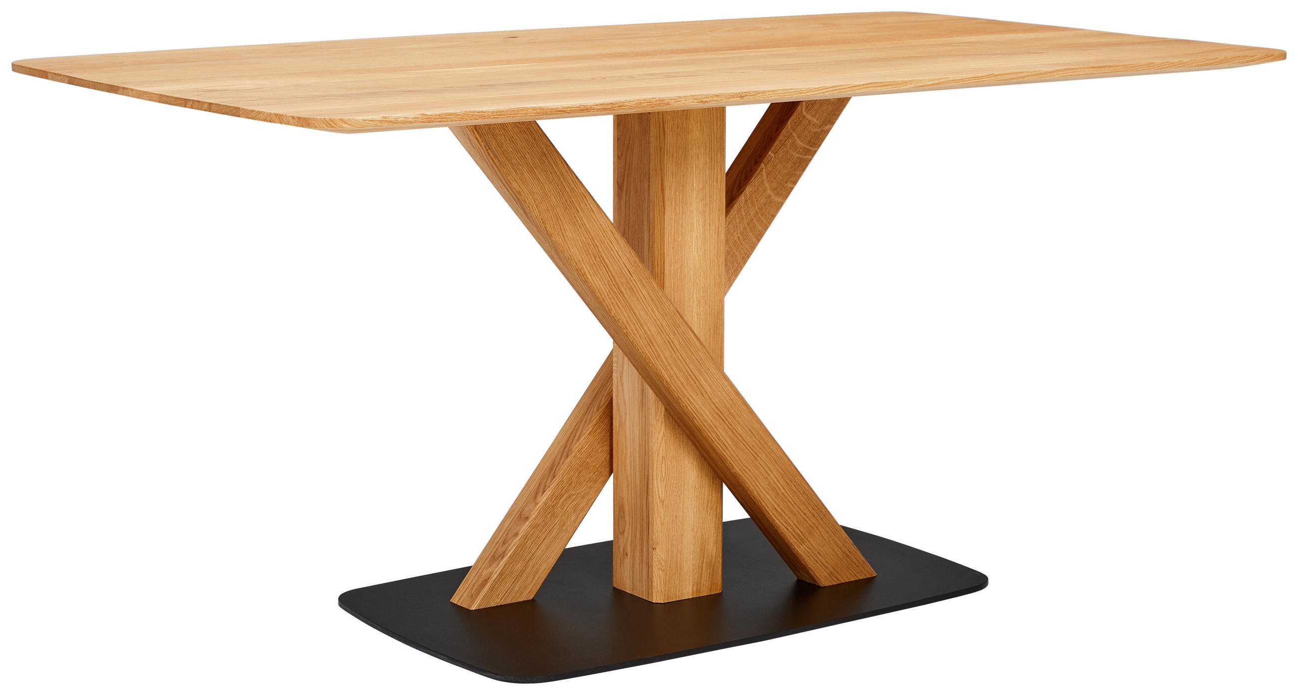 ESSTISCH 160/90/76 cm Eiche vollmassiv Holz, Metall Schwarz, Eichefarben oval  - Eichefarben/Schwarz, Design, Holz/Metall (160/90/76cm) - Novel