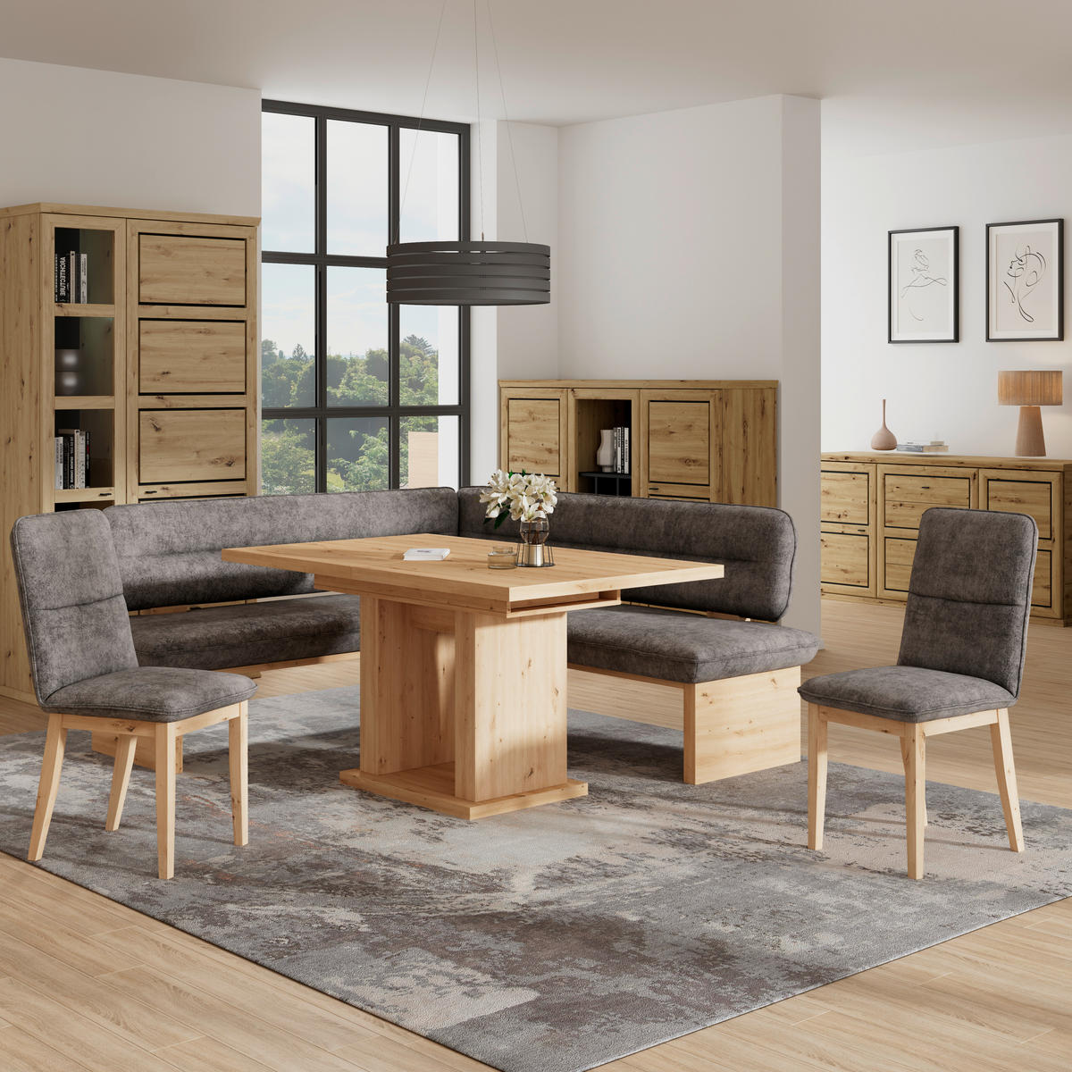 ECKBANK 170/232 cm Webstoff Grau Eiche Sperrholz   - Eichefarben/Grau, KONVENTIONELL, Holz/Textil (170/232cm) - James Wood