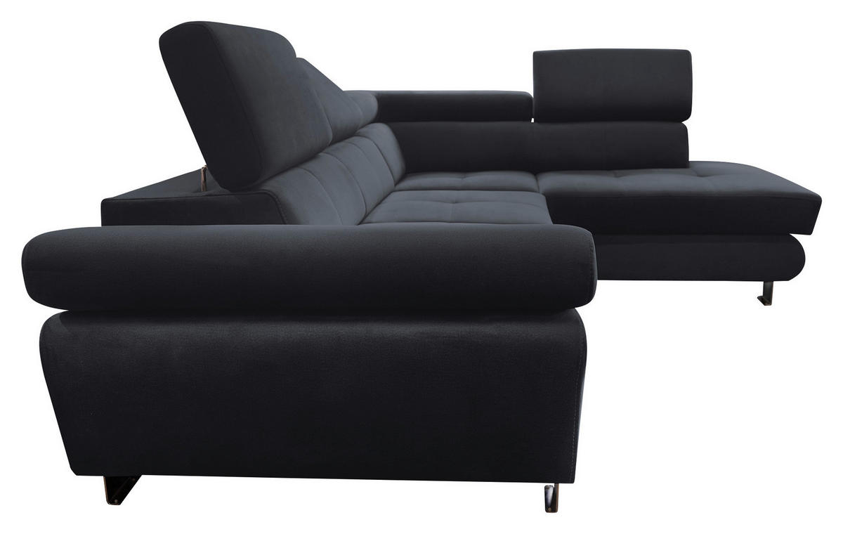ECKSOFA Webstoff Schwarz  - Chromfarben/Schwarz, Modern, Textil/Metall (278/205cm) - Stylife