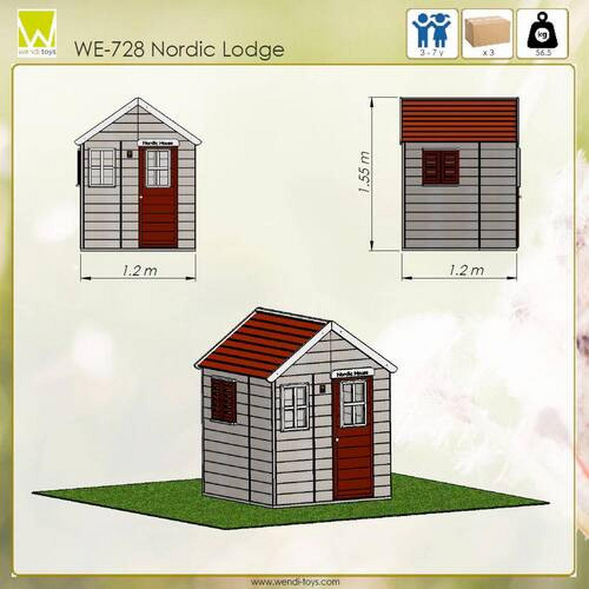 SPIELHAUS 120/155/120 cm  - Rot/Naturfarben, KONVENTIONELL, Holz (120/155/120cm) - Ambia Garden