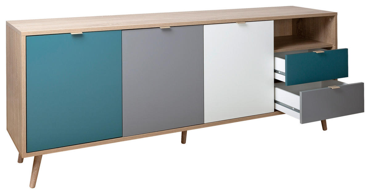 SIDEBOARD  in 180/71/40 cm  - Eichefarben/Petrol, Trend, Holzwerkstoff (180/71/40cm) - MID.YOU