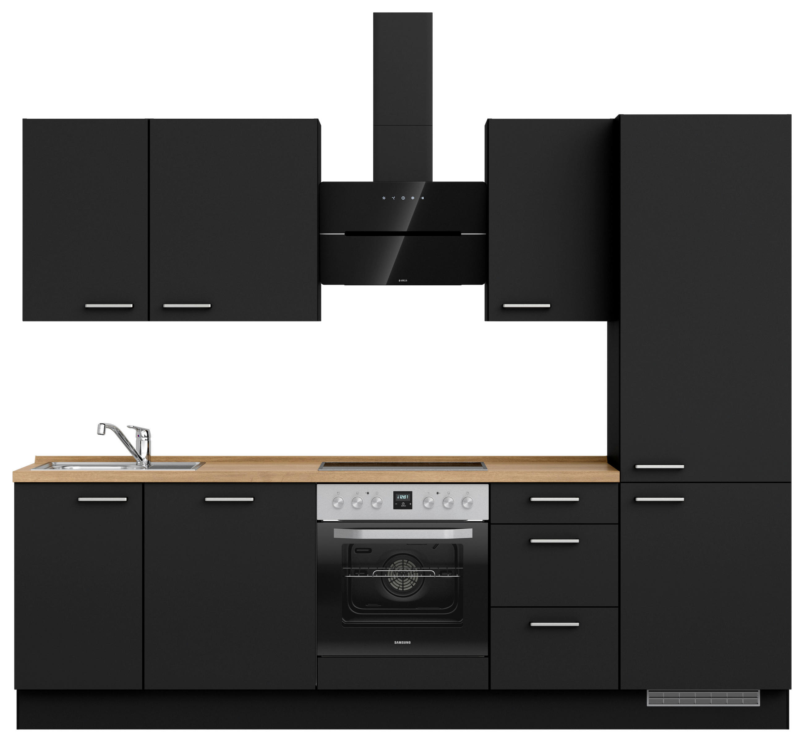 KÜCHENBLOCK 270 cm   in Schwarz, Eichefarben  - Edelstahlfarben/Eichefarben, MODERN, Holzwerkstoff/Metall (270cm) - Nobilia