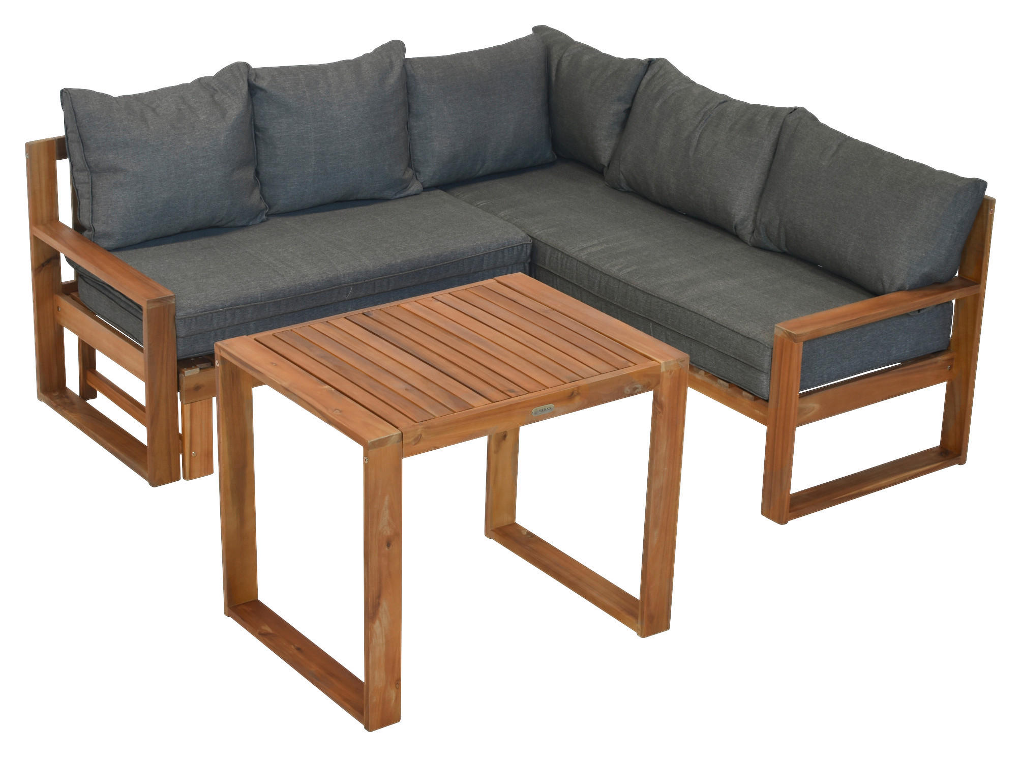 LOUNGEGARNITUR Akazie massiv  - Naturfarben/Grau, MODERN, Holz (182/166/62,5cm) - Gardenson