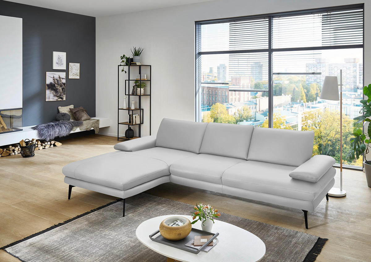 ECKSOFA in Echtleder Weiss  - Weiss/Schwarz, Design, Leder/Metall (180/310cm) - Dieter Knoll