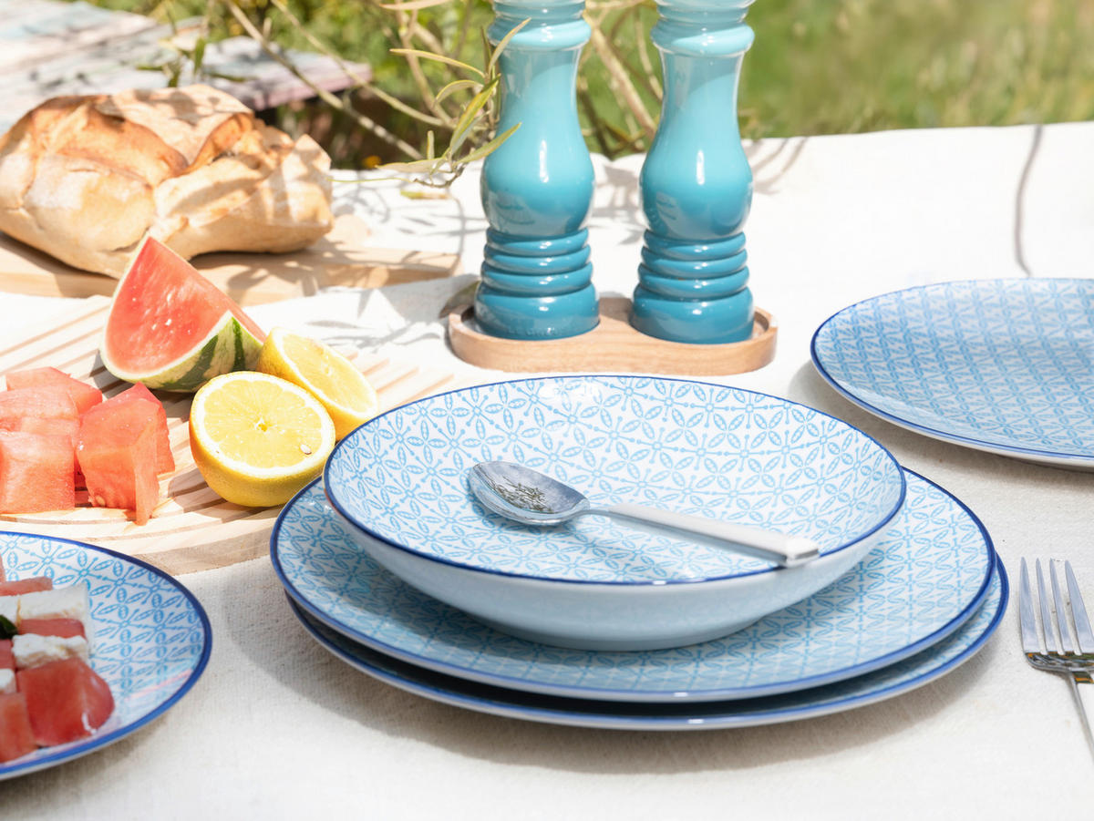 TAFELSERVICE Mediterran Blau 12-teilig  - Weiß/Hellblau, Basics, Keramik - Creatable