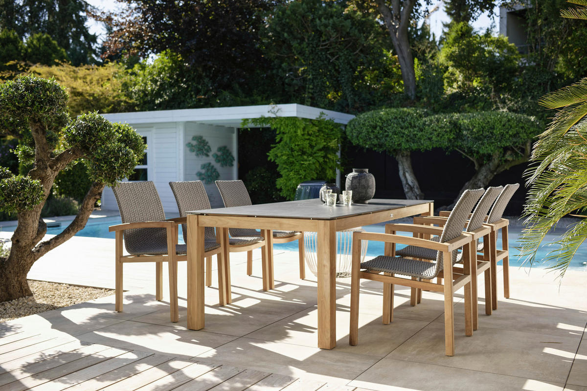 STAPELSESSEL Teakholz Grau, Teakfarben  - Grau/Teakfarben, Natur, Holz/Textil (59/93/65cm) - Stern