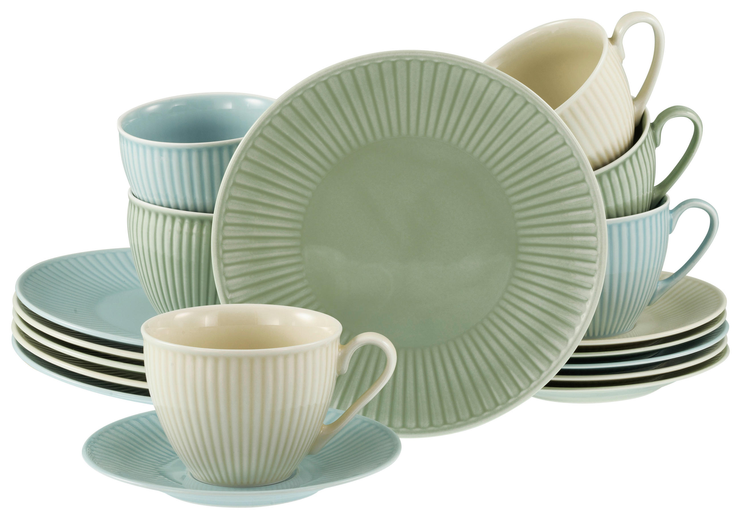 KAFFEESERVICE Valenica Pastell 18-teilig  - Pastellblau/Pastellgrün, Basics, Keramik - Creatable
