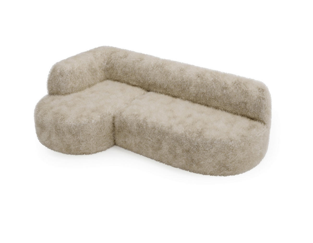ECKSOFA Teddystoff Creme  - Creme/Schwarz, Design, Kunststoff/Textil (156/218cm) - Livetastic