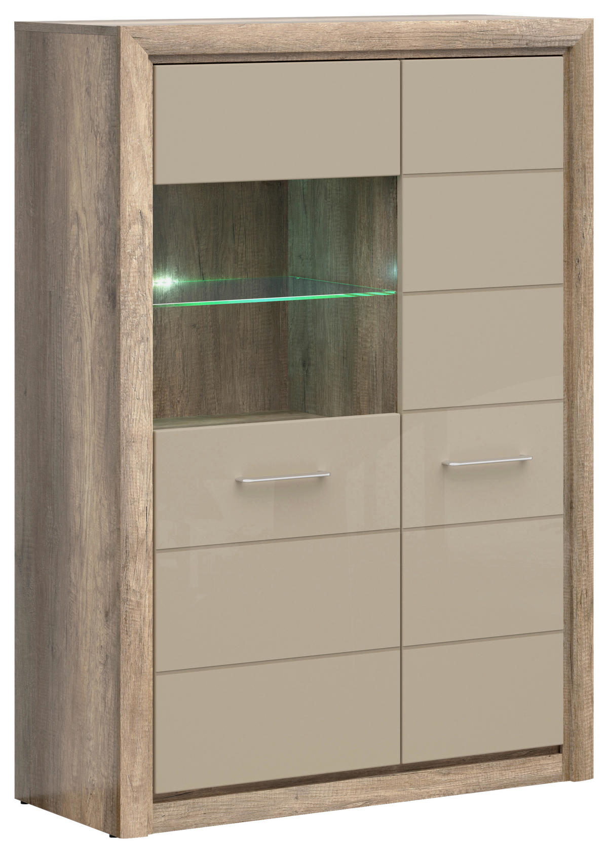 KOMODA, peščene barve, barve hrasta  - srebrne barve/črna, Design, kovina/umetna masa (98,5/138/40cm) - Livetastic