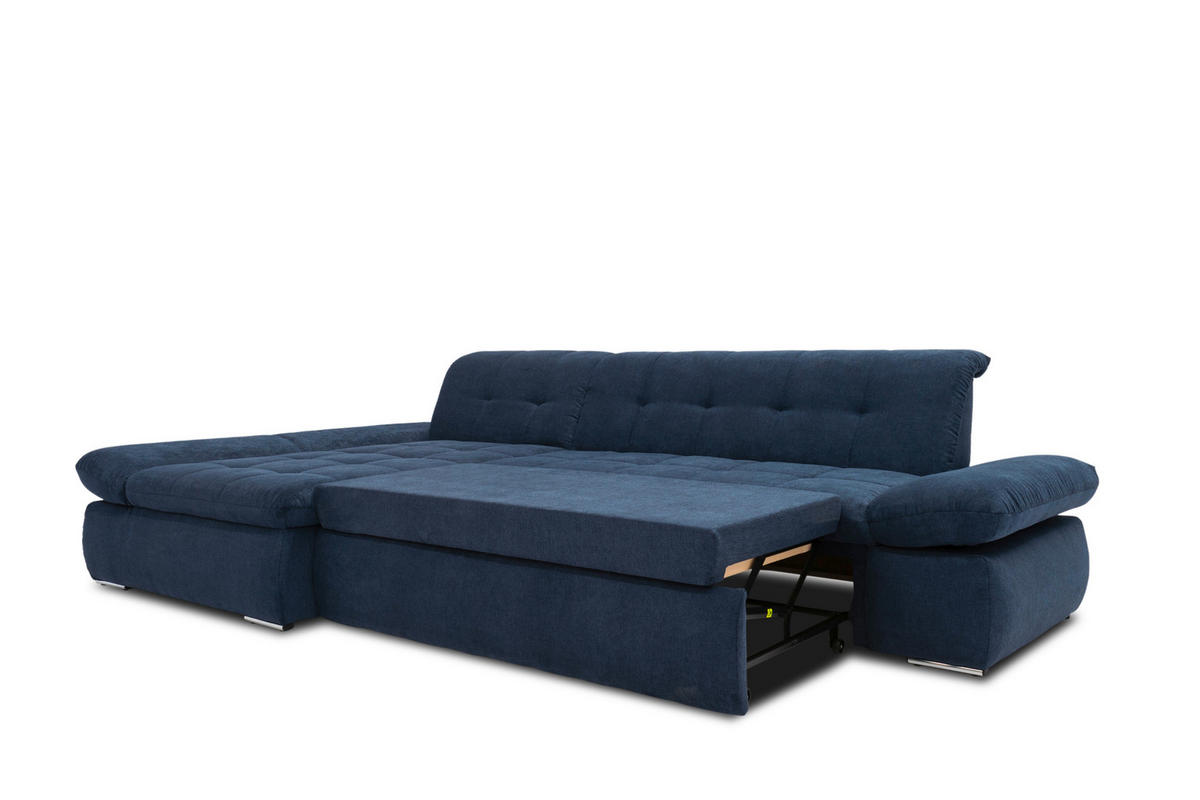ECKSOFA Dunkelblau Mikrofaser  - Chromfarben/Dunkelblau, KONVENTIONELL, Textil/Metall (172/300cm) - MID.YOU