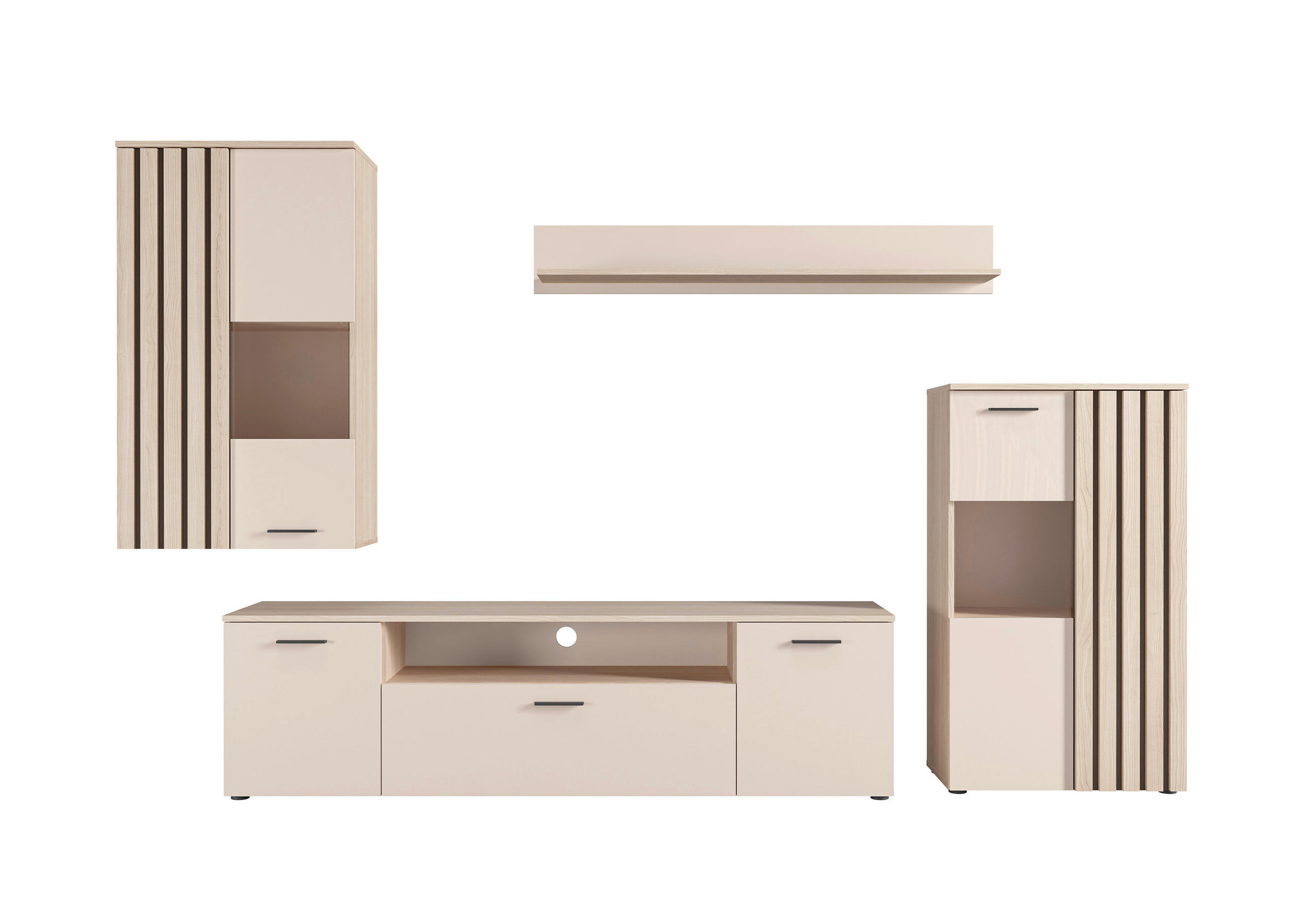 REGAL ZA DNEVNI BORAVAK boje hrasta, kašmir   - kašmir/boje hrasta, Moderno, staklo/drvni materijal (290/190/40cm) - Hom`in