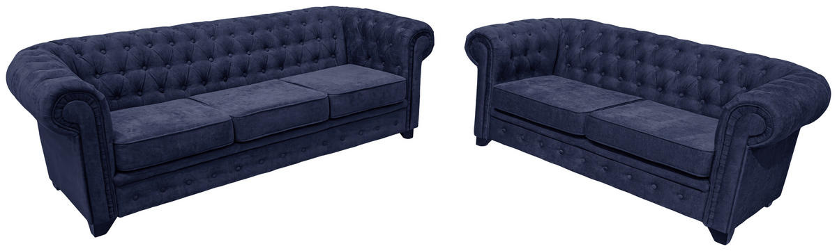 CHESTERFIELD-SOFA CHESTERFIELD Flachgewebe Blau  - Blau/Schwarz, KONVENTIONELL, Holz/Textil (182/72/92cm) - Livetastic