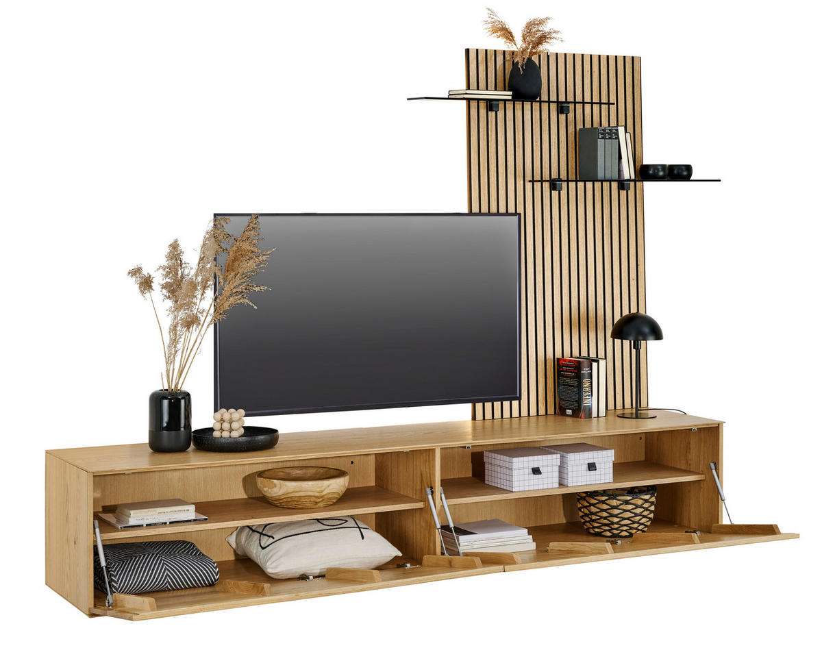 WOHNWAND 2-teilig  in Eichefarben  242/160/50 cm  - Eichefarben, Design, Glas/Holz (242/160/50cm) - Dieter Knoll