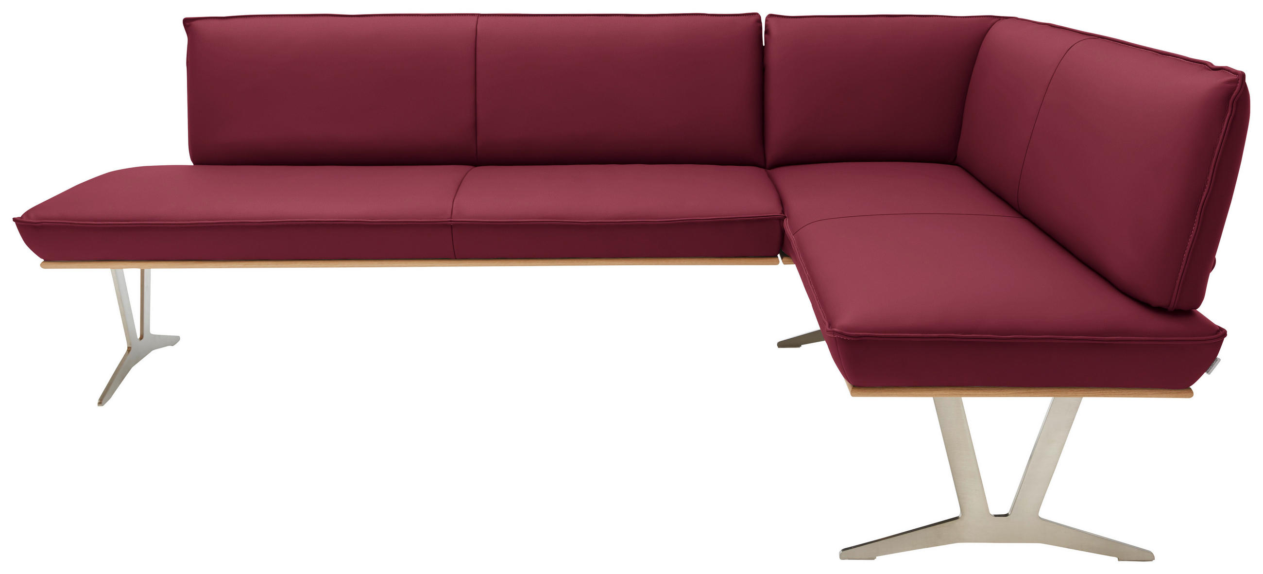 ECKBANK 257/162 cm  in Weinrot  - Edelstahlfarben/Beige, Design, Leder/Holz (257/162cm) - Ambiente
