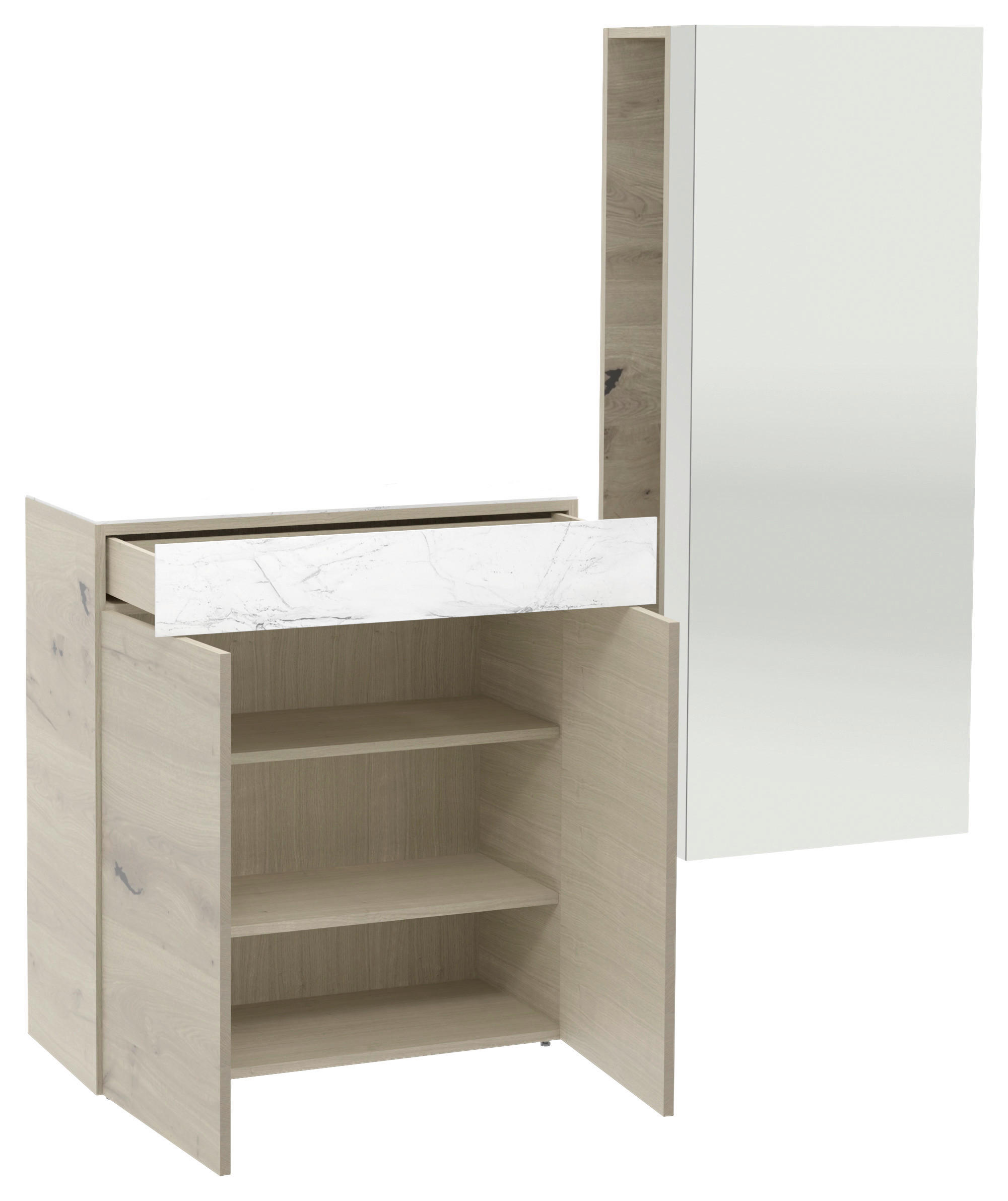 GARDEROBE 2-teilig  in 184/194/42,6 cm  - Eichefarben/Weiß, Natur, Glas/Holz (184/194/42,6cm) - Voglauer